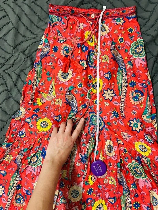 Mora Sz SML Red/Pink Floral Maxi Skirt with Bird - Picture 12 of 12